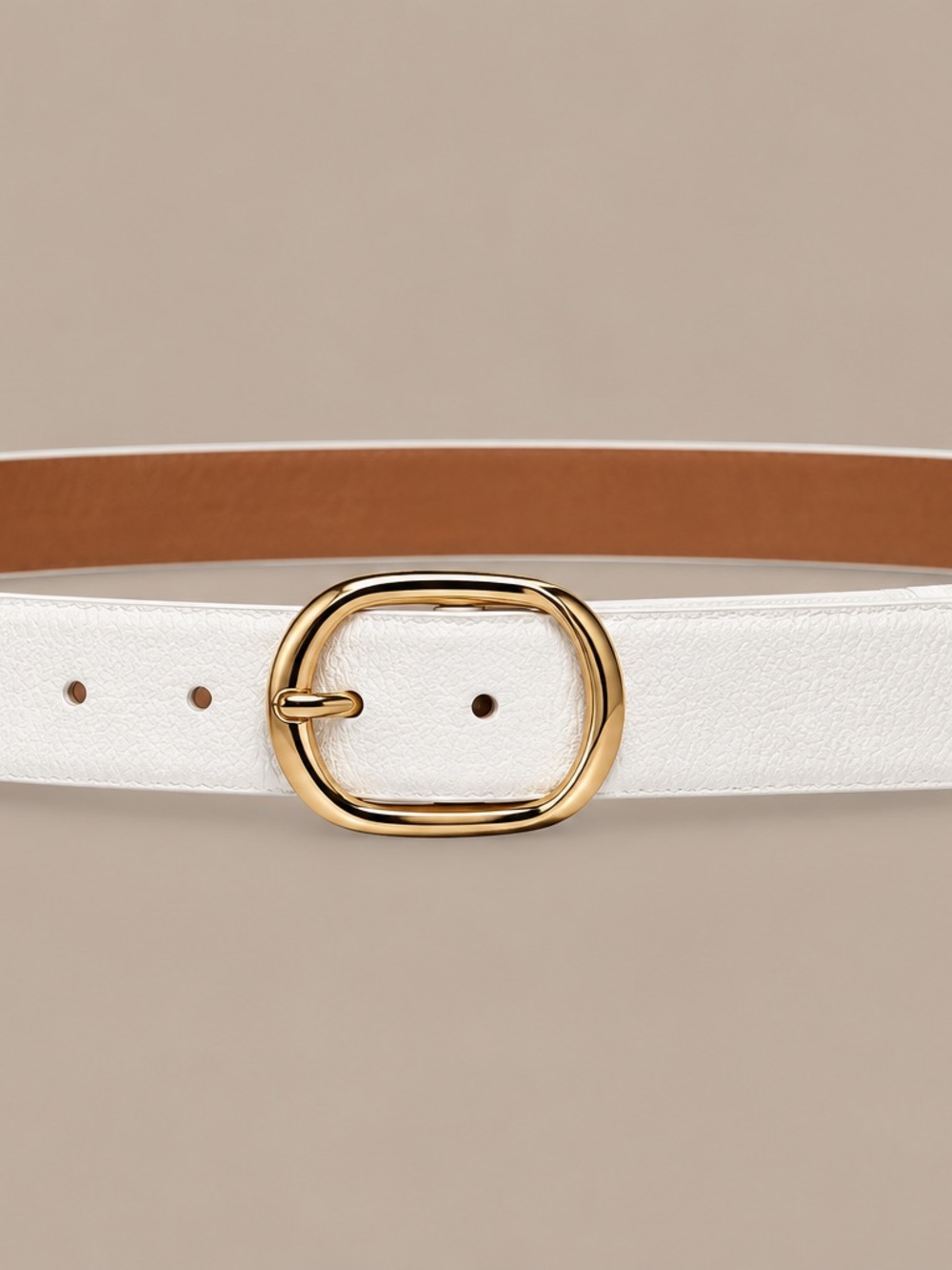 Ralph Lauren White Leather Belt with Gold Oval Buckle